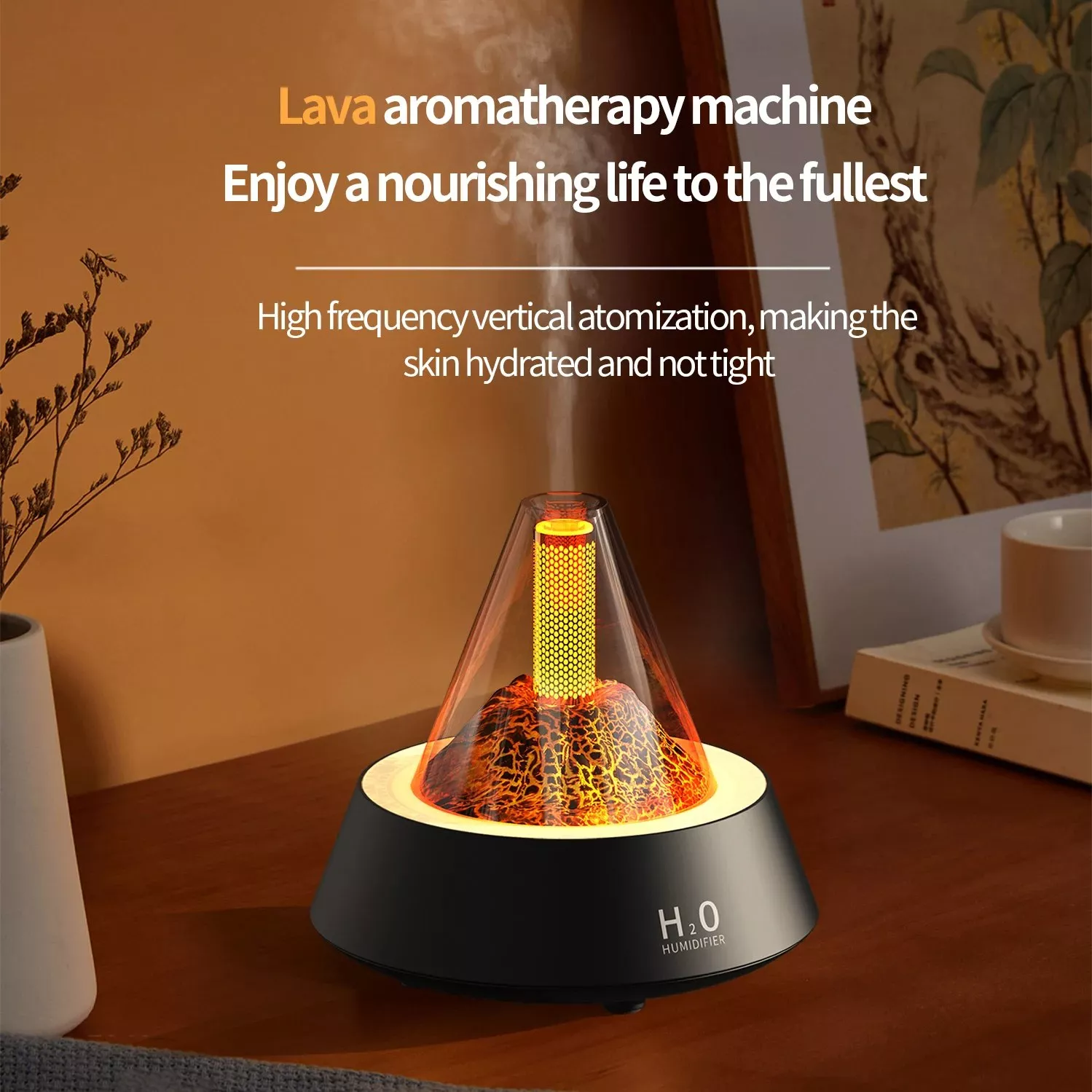 Lava aromatherapy machine on wooden table
