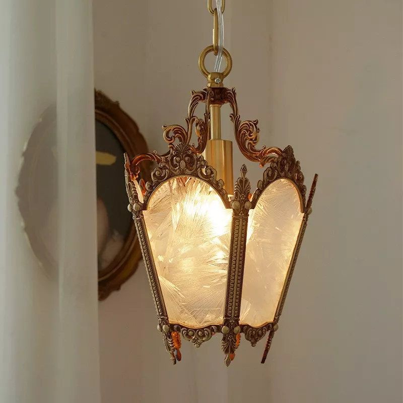 Vintage ornate hanging lamp with warm light