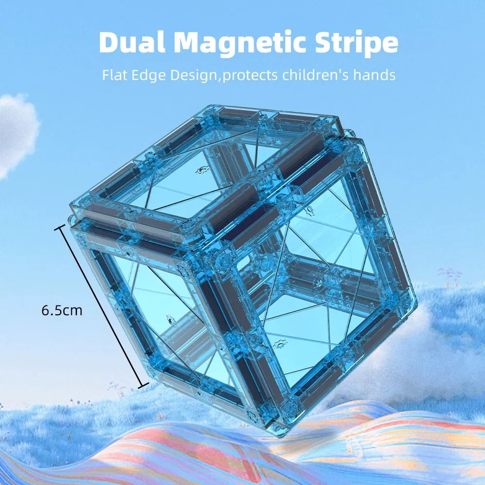 Blue magnetic cube toy for kids, safe design.