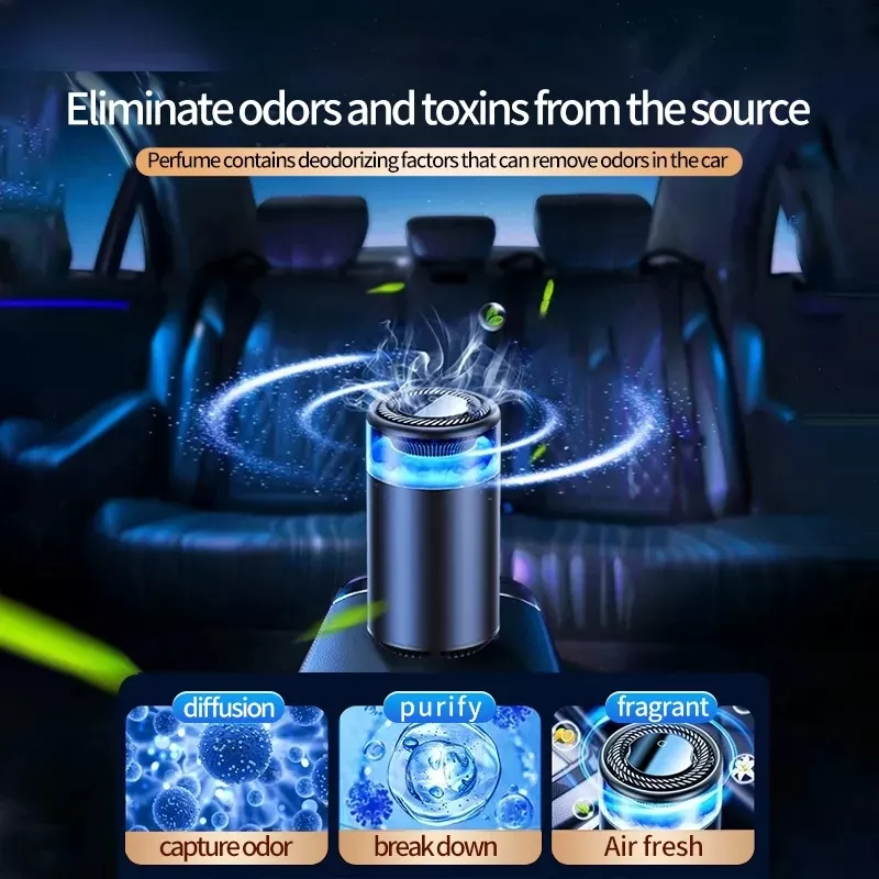 Car air purifier eliminates odors and toxins effectively.