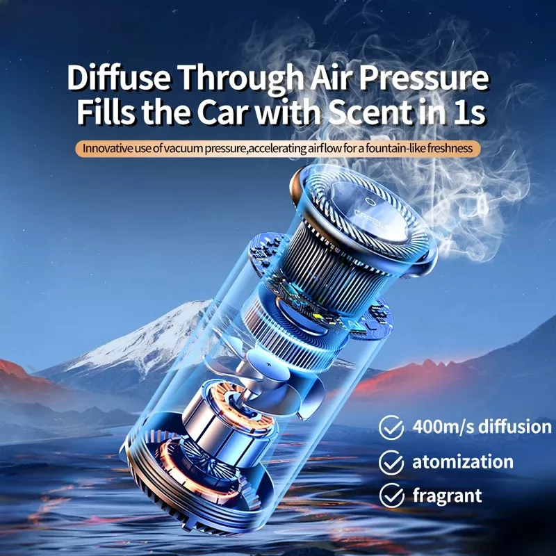 Car scent diffuser with rapid air pressure technology.