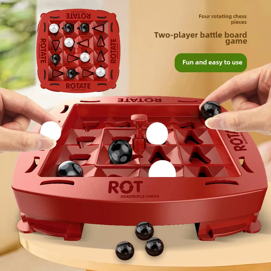 Two-player rotating chess board game in action