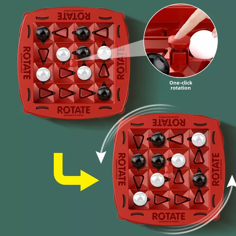 Red board game with one-click rotation feature.