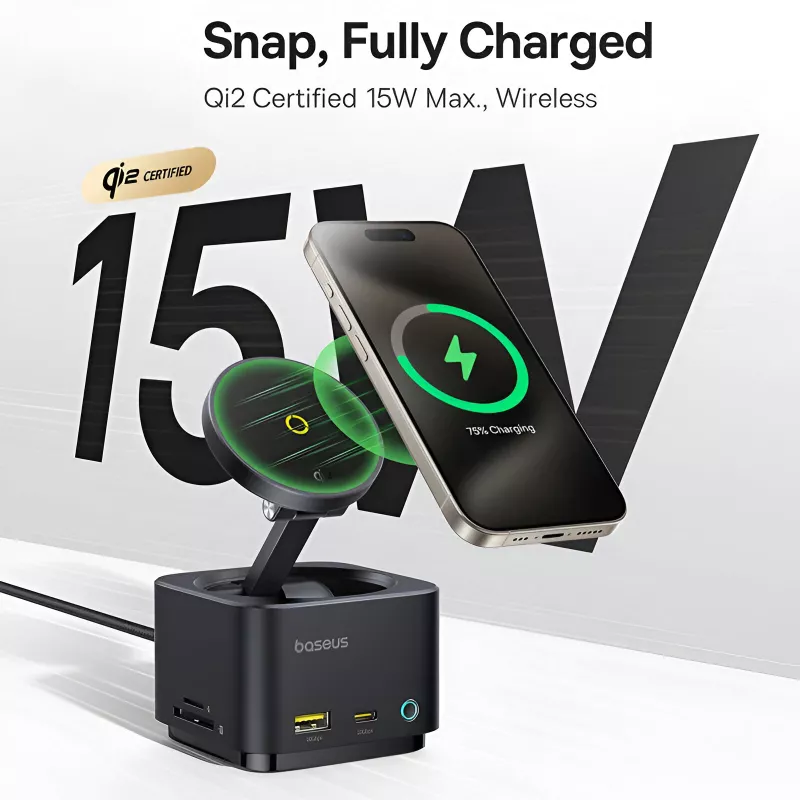 Qi2 15W wireless charger with smartphone