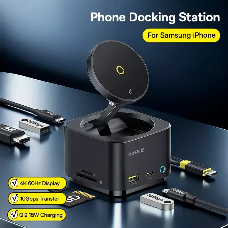 Phone docking station for Samsung and iPhone.