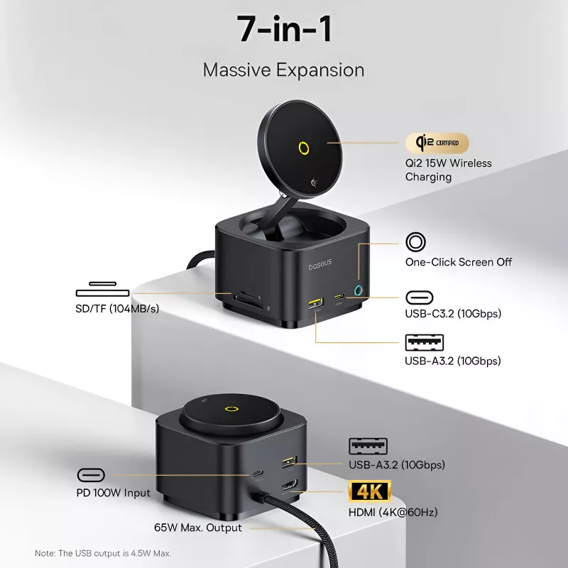 7-in-1 charging hub with wireless charging pad.