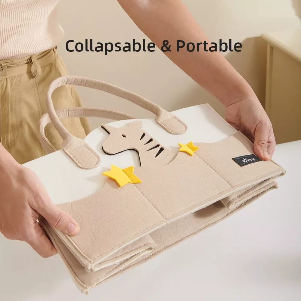 Foldable beige bag with zebra design