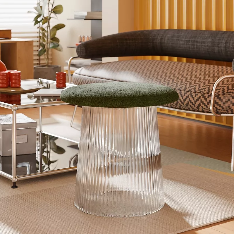 Modern green stool in stylish living room.